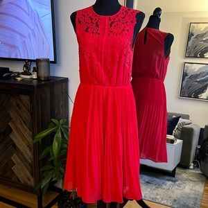 Pleated Midi Dress - Red - Size 6